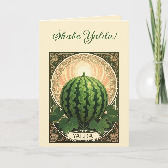 Cartão De Festividades Yalda Watermelon Chelle Night Fruits Art Nouveau (Frente)