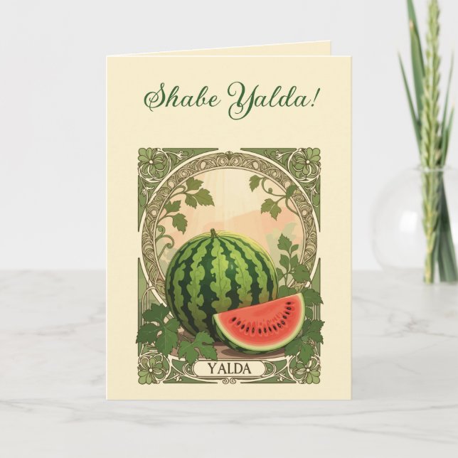 Cartão De Festividades Yalda Watermelon Persian Chelle Night Winter (Frente)
