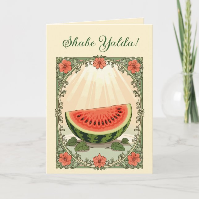 Cartão De Festividades Yalda Watermelon Persian Winter Solstice  (Frente)