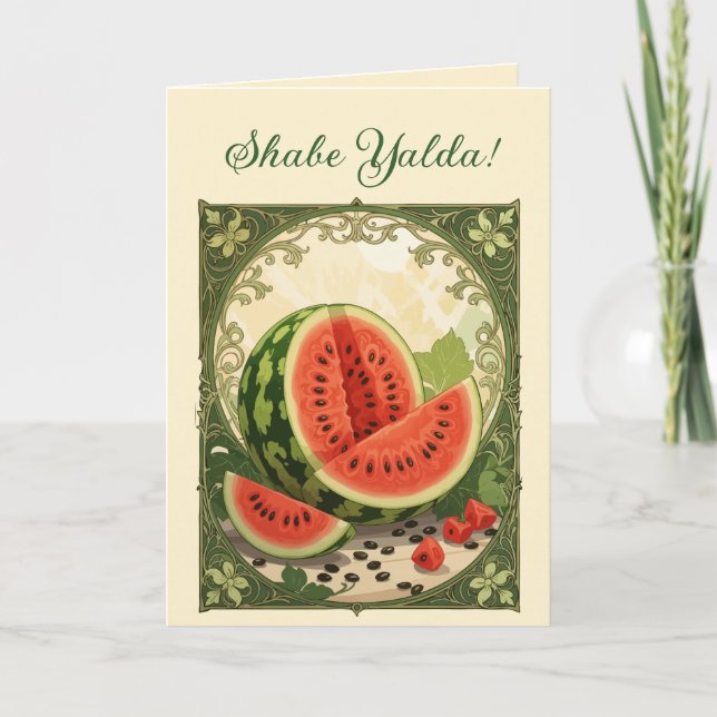 Cartão De Festividades Yalda Watermelon Persian Winter Solstice Symbolism (Frente)