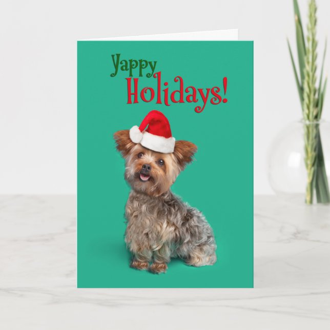 Cartão De Festividades Yappy (Happy) Holidays Funny Yorkshire Terrier (Frente)