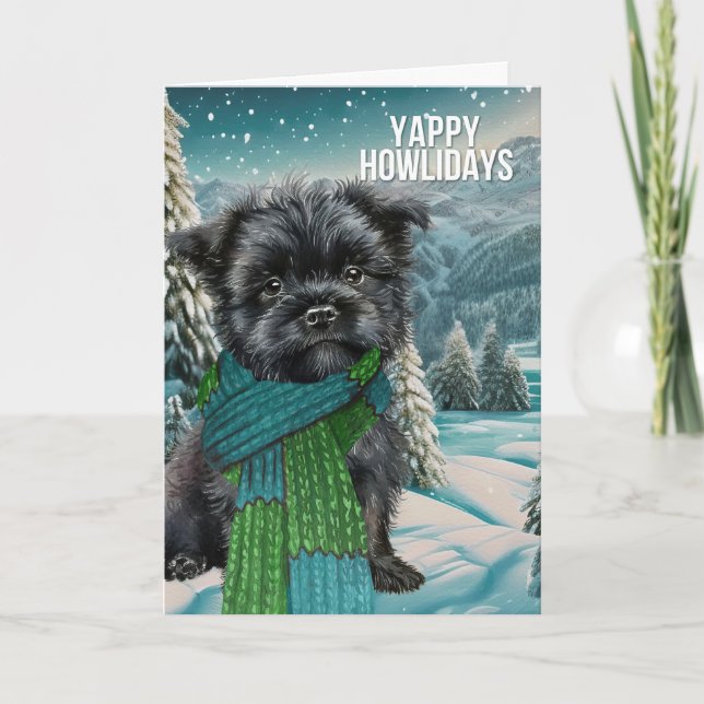 Cartão De Festividades Yappy Howlidays Affenpinscher Dog em inverno (Frente)