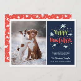 Cartão De Festividades Yappy Howlidays Marinho de Foto de Natal para Cães