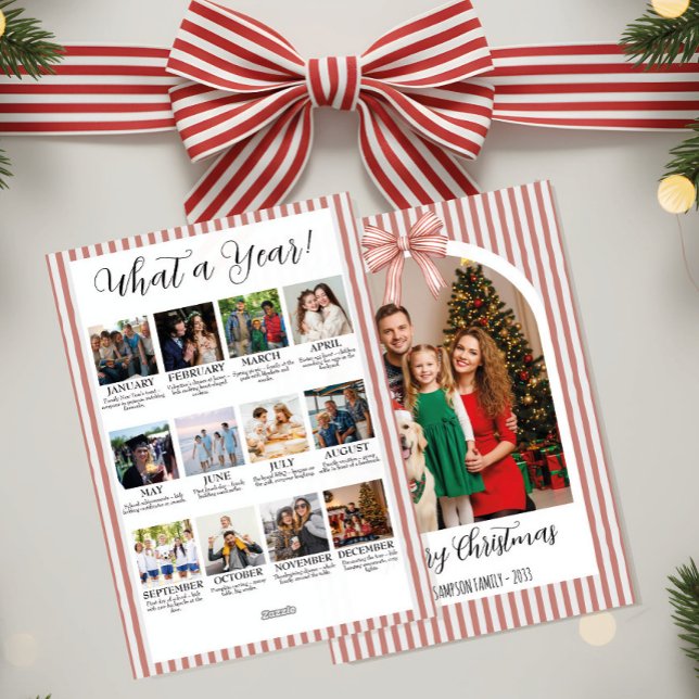 Cartão De Festividades Year in Review Christmas with Arch Photo & Red Bow (Criador carregado)