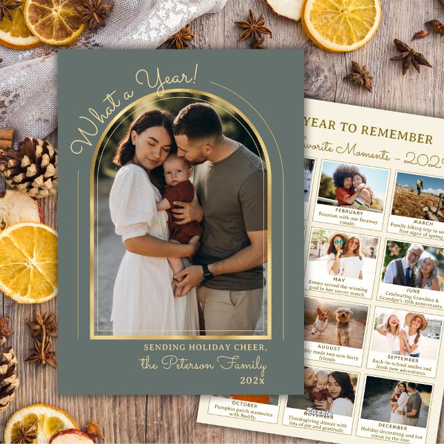 Cartão De Festividades  Year in Review Modern Arch Photo Collage Green  (Criador carregado)