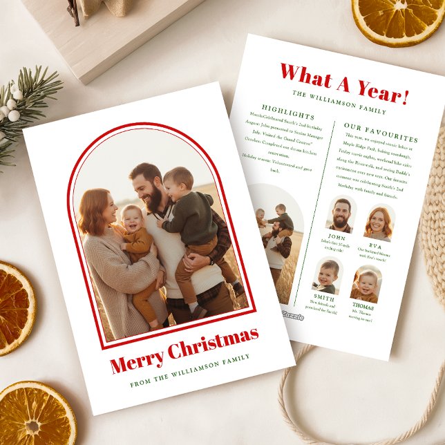 Cartão De Festividades Year In Review What A Year Arch Photo Christmas (Criador carregado)