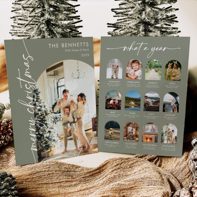 Cartão De Festividades Year In Review What A Year Merry Christmas Photo (Criador carregado)