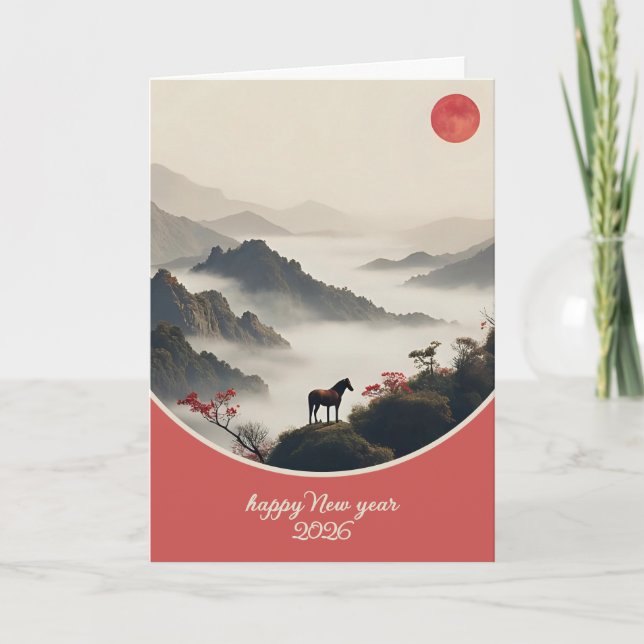 Cartão De Festividades Year of the Horse 2026 Chinese New Year Mountain  (Frente)