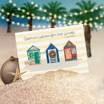 Cartão De Festividades Yellow Beach Warm Wish Beach Huts Holiday Card<br><div class="desc">O design do cartão de feriado costeiro amarelo e branco da Boutique Co. náutica apresenta três cabanas de praia de aquarela decoradas para os feriados e é colocado em faixas de aquarela amarelas correspondentes. O verso apresenta uma saudação náutica personalizável. #Náutico #NatalCosteiro #Feriados #NáuticosFeriados</div>