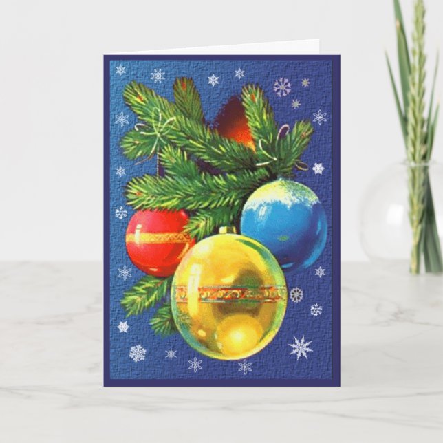 Cartão De Festividades Yellow, Blue, And Red Ornaments  Greetings Card (Frente)