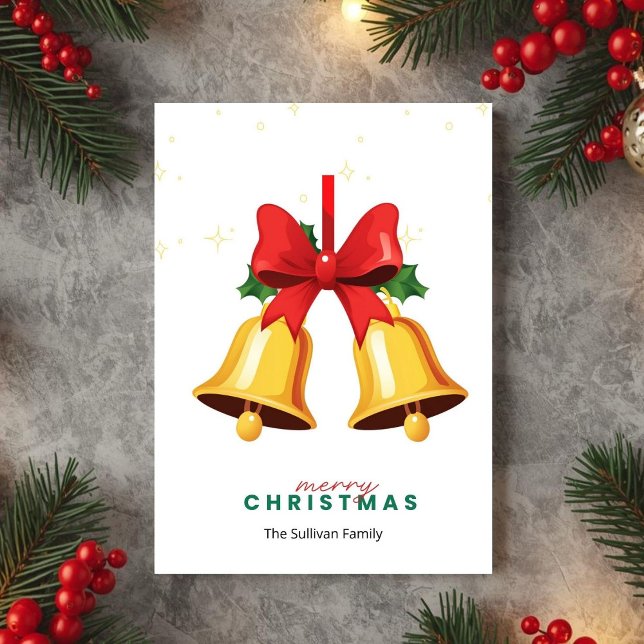 Cartão De Festividades Yellow Christmas Bells Holiday Greeting Card (Criador carregado)