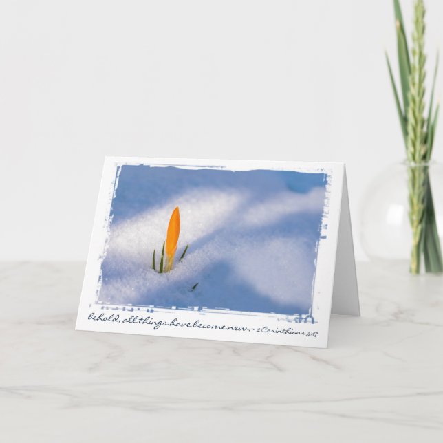 Cartão De Festividades Yellow Crocus In Snow Custom Text Easter/Spring (Frente)