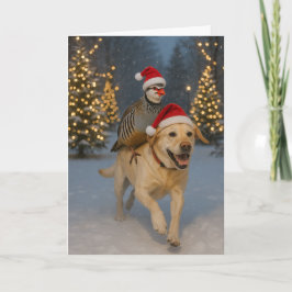 Cartão De Festividades Yellow Labrador and Partridge Christmas card