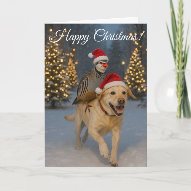 Cartão De Festividades Yellow Labrador and Partridge Christmas card (Frente)
