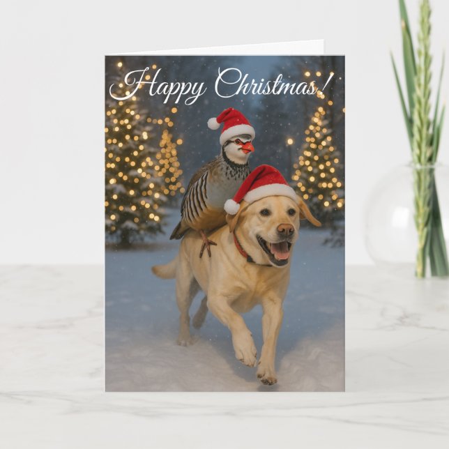 Cartão De Festividades Yellow Labrador and Partridge Happy Christmas card (Frente)