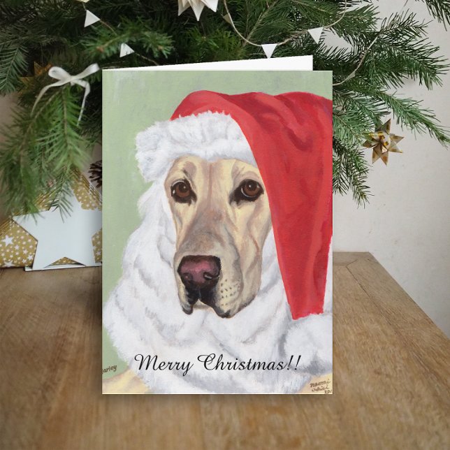 Cartão De Festividades Yellow Labrador Santa Christmas (Yellow Labrador Santa Design Christmas Cards for Yellow Labrador Owners.  Classic Labrador Painting.)