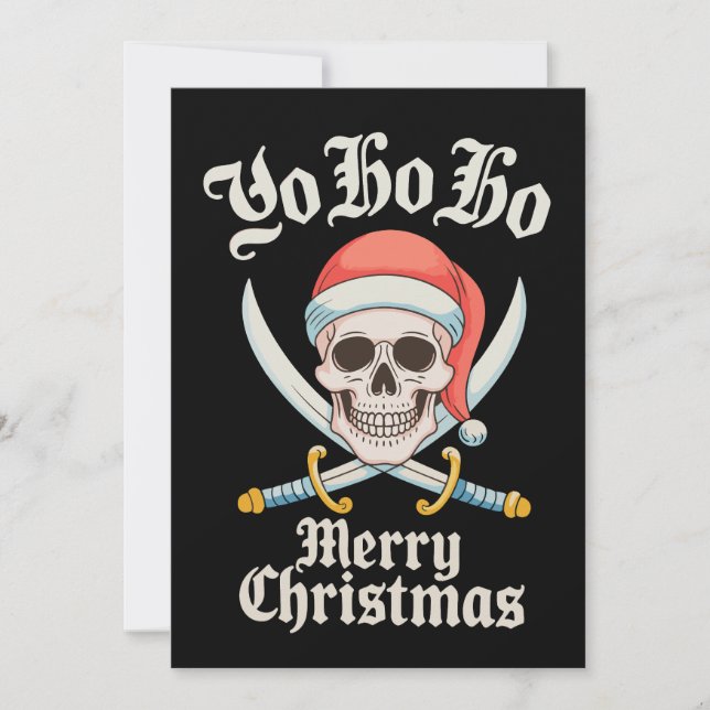 Cartão De Festividades Yo Ho Ho Feliz Natal Pirata Xmas Caveira Feriado (Frente)