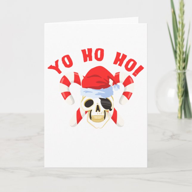 Cartão De Festividades Yo Ho Ho Pirate Santa Skull Christmas (Frente)