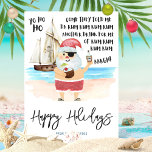 Cartão De Festividades Yo Ho Pirata Papais noeis Rum Beach Natal<br><div class="desc">Ahoy! Adicione alguma diversão às férias com este cartão de Natal que coloca uma reviravolta pirata na melodia do "O Pequeno Rapaz Drummer". Apresenta um Papai noel pirata de aquarela na praia com uma bebida tropical de coco em uma mão e uma garrafa de rum na outra e um navio...</div>