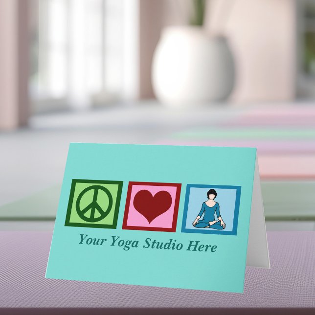 Cartão De Festividades Yoga Studio Peace Love Yoga Teal Holiday Card (Criador carregado)