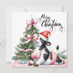 Cartão De Festividades Yoga Vaca com Decoração de Natal