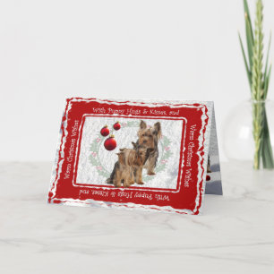 Cartão De Festividades Yorkie Christmas Puppy Hugs & Kisses Greeting card
