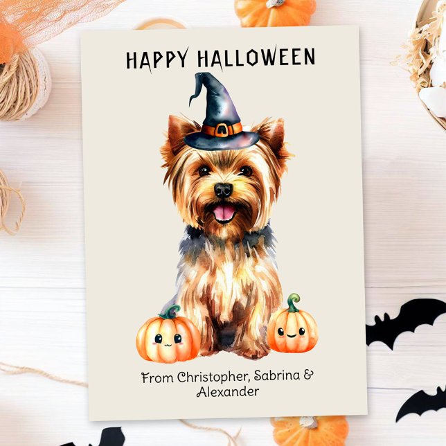 Cartão De Festividades Yorkie Dog Feliz Halloween (Criador carregado)