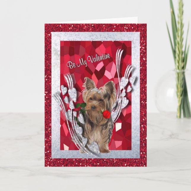 Cartão De Festividades Yorkie Female Puppy Be My Valentine Card (Frente)
