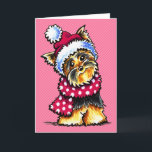 Cartão De Festividades Yorkie Winter Scarf Polka Dots<br><div class="desc">Click "Read more" for how to change background colors.Yorkie winter themed art that makes unique winter holiday greetings, gifts and decor. Art & design by Andie of Off-Leash Art™. To change the background color, click the orange "customize it!" button below the product image, then on the toolbar on the right...</div>