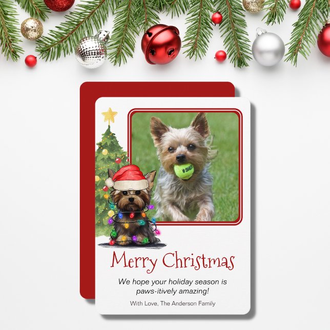 Cartão De Festividades Yorkshire Terrier Christmas Pet Dog One Photo (Criador carregado)