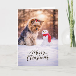 Cartão De Festividades Yorkshire Terrier Christmas Snowman