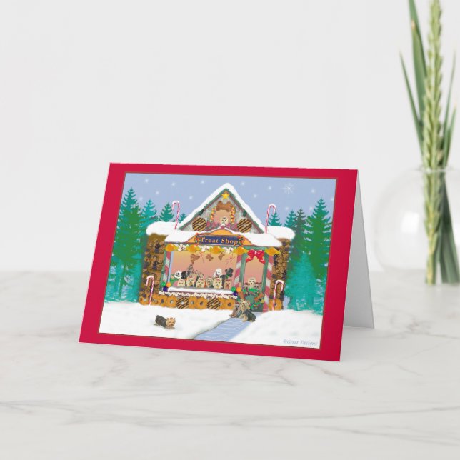 Cartão De Festividades Yorkshire Terrier Christmas Treat Shop Holiday (Frente)