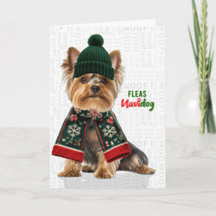 Cartão De Festividades Yorkshire Terrier Divertido Pulgas Navidog Natal
