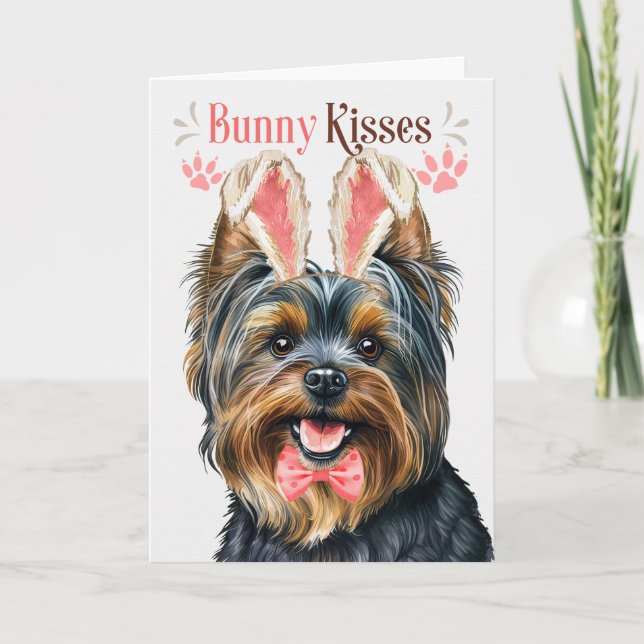 Cartão De Festividades Yorkshire Terrier Dog em Bunny Ears para Páscoa (Frente)