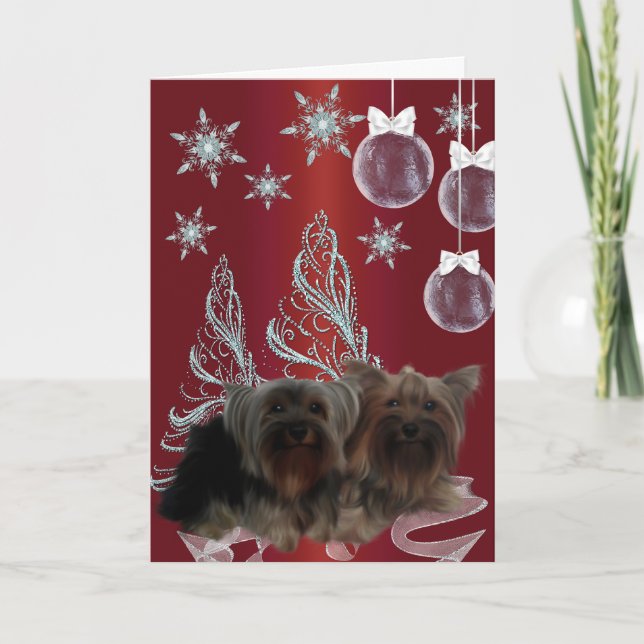 Cartão De Festividades Yorkshire Terrier Natal (Frente)
