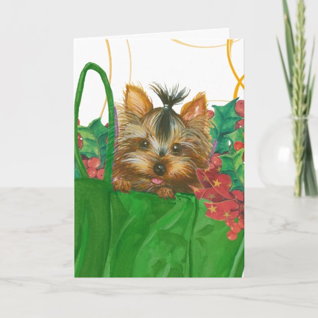Cartão De Festividades Yorkshire Terrier Puppy Christmas Greeting (Frente)