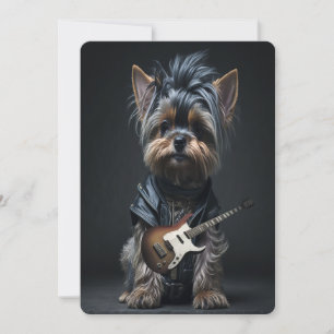 Cartão De Festividades Yorkshire Terrier Yorkie Guitarist Rocker Fatigues