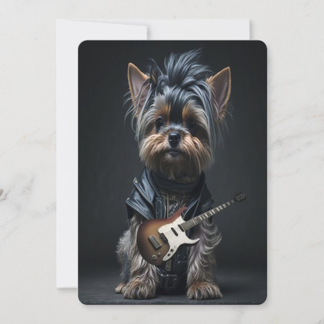 Cartão De Festividades Yorkshire Terrier Yorkie Guitarist Rocker Fatigues (Frente)