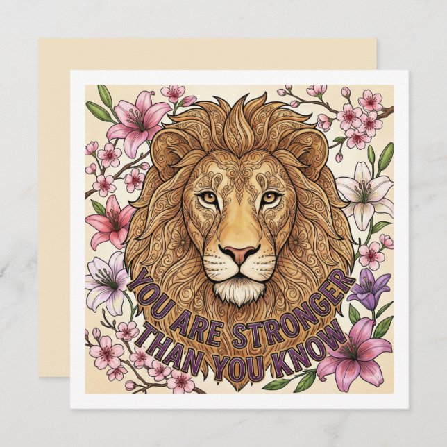 Cartão De Festividades You Are Strong Personalized Lion Card (Frente/Verso)