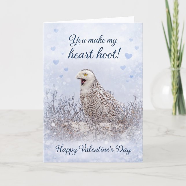 Cartão De Festividades You Make My Heart Hoot: Snowy Owl Valentine’s Day (Frente)