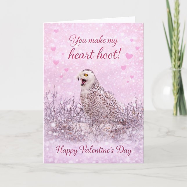 Cartão De Festividades You Make My Heart Hoot: Snowy Owl Valentine’s Day (Frente)