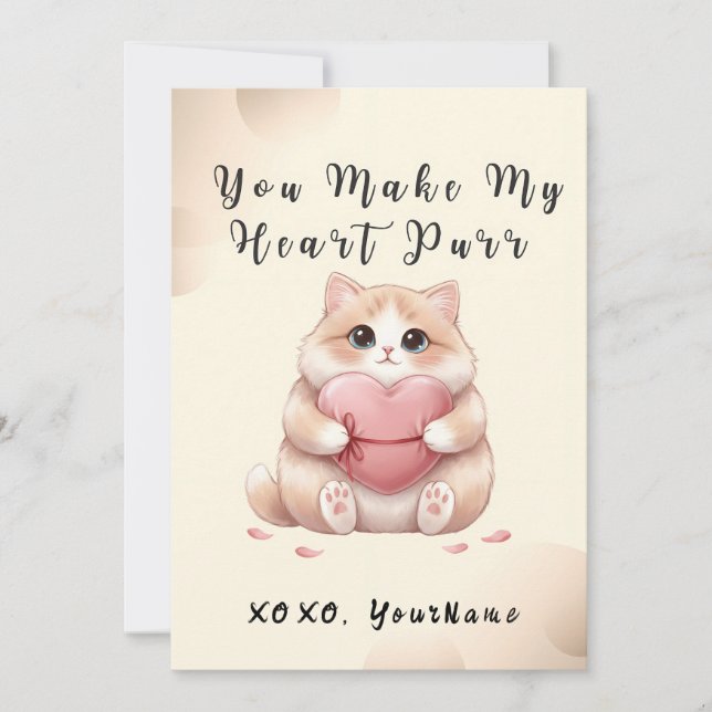 Cartão De Festividades You Make My Heart Purr Cat Valentine Card (Frente)