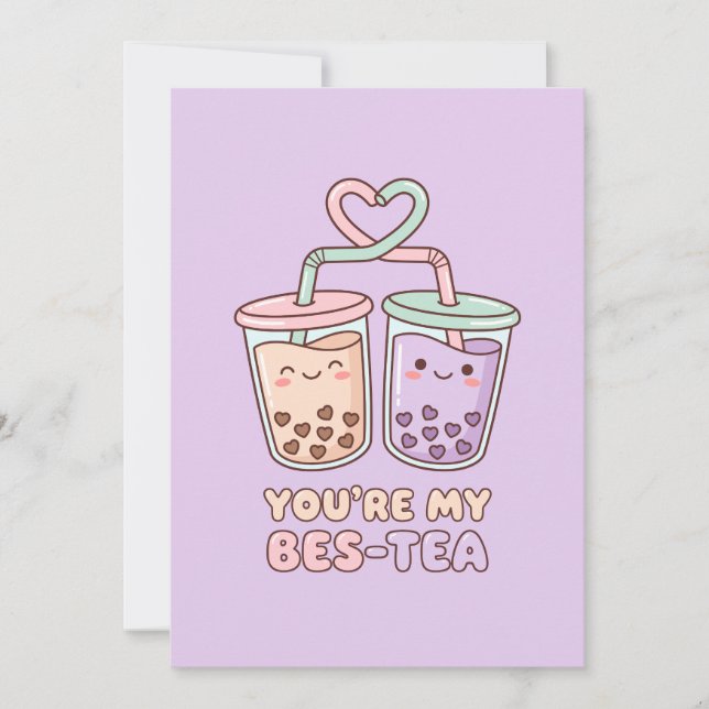 Cartão De Festividades You’re My Bes-Tea - Cute Bubble Tea Valentine  (Frente)