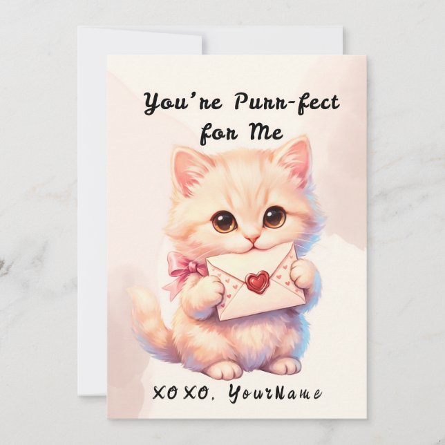 Cartão De Festividades You’re Purr-fect for Me Cat Valentine Flat Card (Frente)