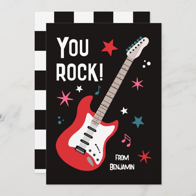 Cartão De Festividades You rock guitar classroom valentine's day card (Frente/Verso)