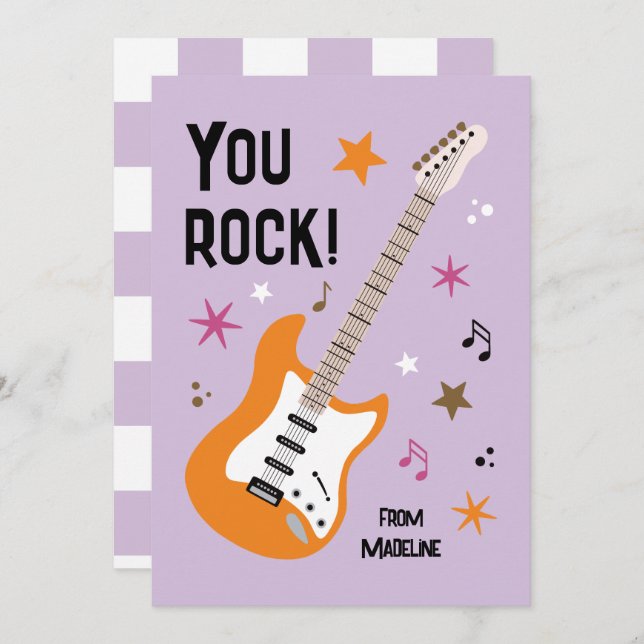 Cartão De Festividades You rock guitar classroom valentine's day card (Frente/Verso)