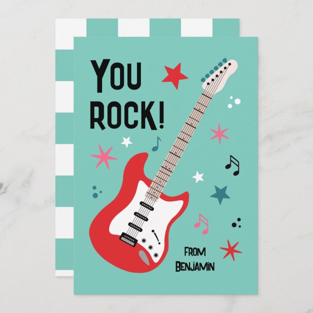 Cartão De Festividades You rock guitar classroom valentine's day card (Frente/Verso)