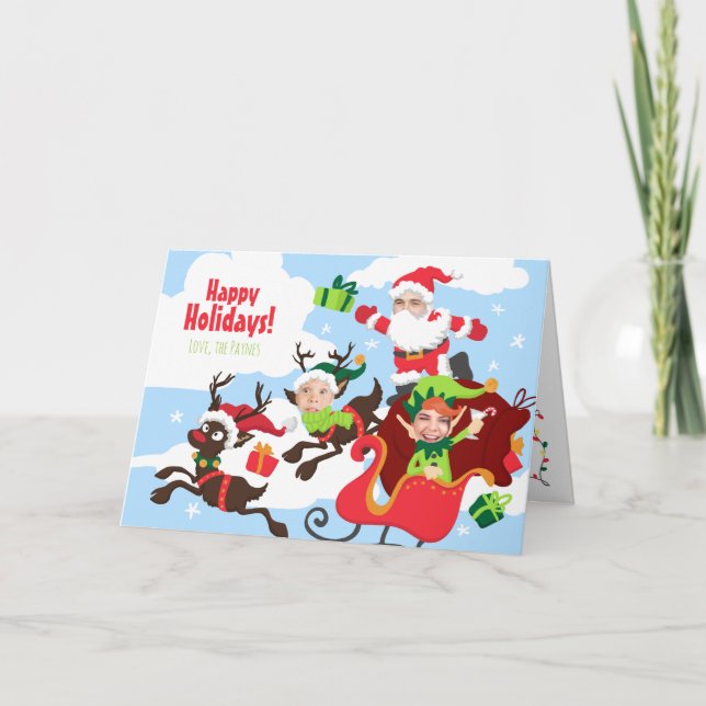 Cartão De Festividades Your Face Here! Family of 3 Funny Christmas Card (Frente)