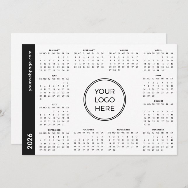 Cartão De Festividades Your Logo Here 2026 white Magnetic Calendar (Frente/Verso)