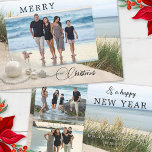 Cartão De Festividades Your Photos Beach Collage Christmas Holidays Card<br><div class="desc">An elegant Christmas Holidays card featuring 3 of your own custom photos on a beach design. On the back you can also add your New Year wishes.</div>